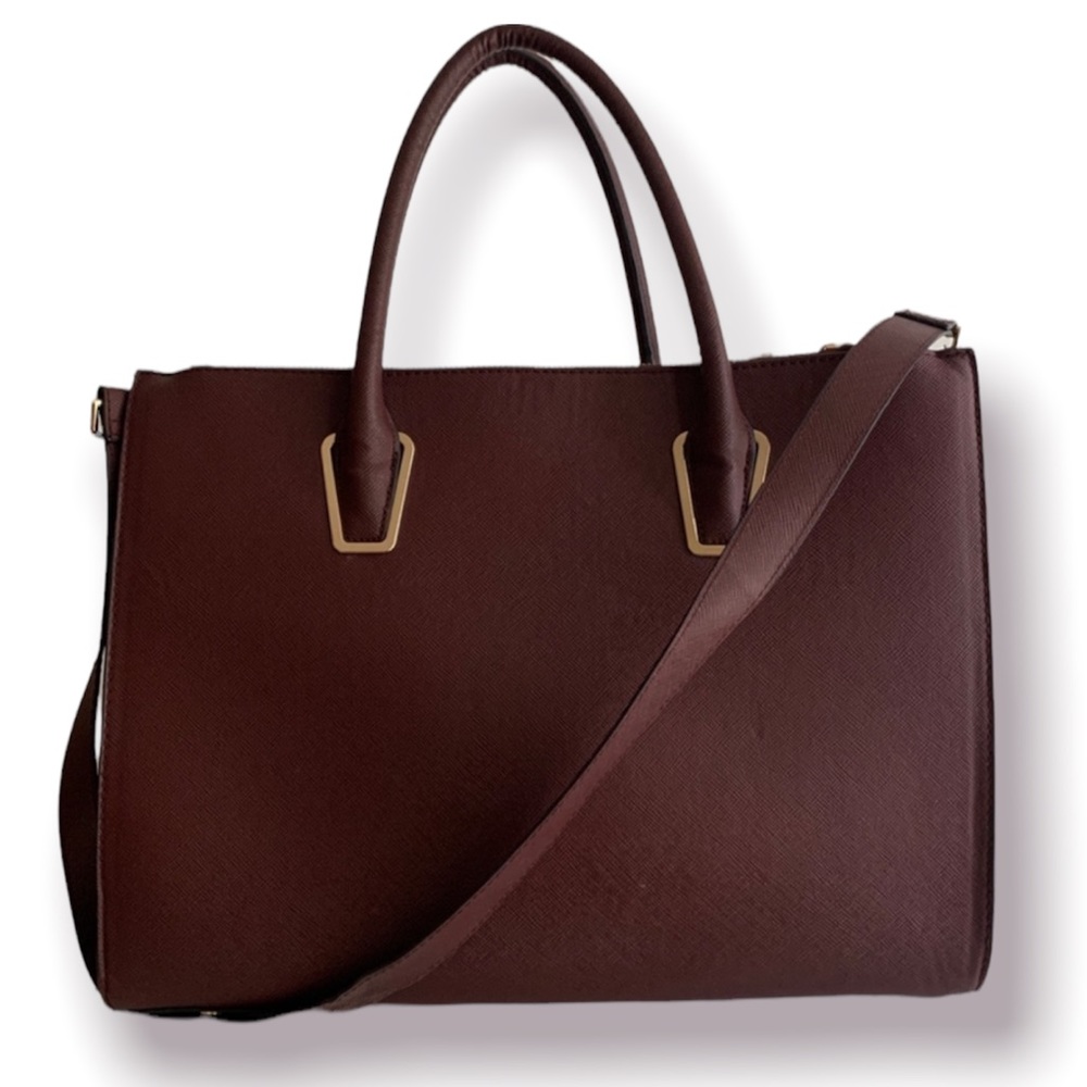H&M BURGUNDY MESSENGER BAG TOTE - Picture 1 of 3